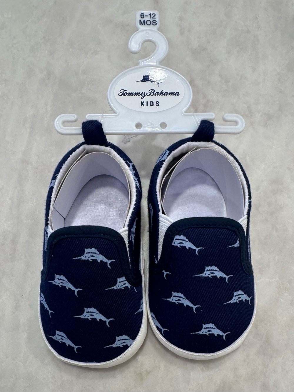 Tommy Bahama Navy Sail Fish Print Slip-On Baby Shoes